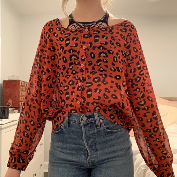 Orange Leopard Print Opaque Blouse - Picture 2 of 5